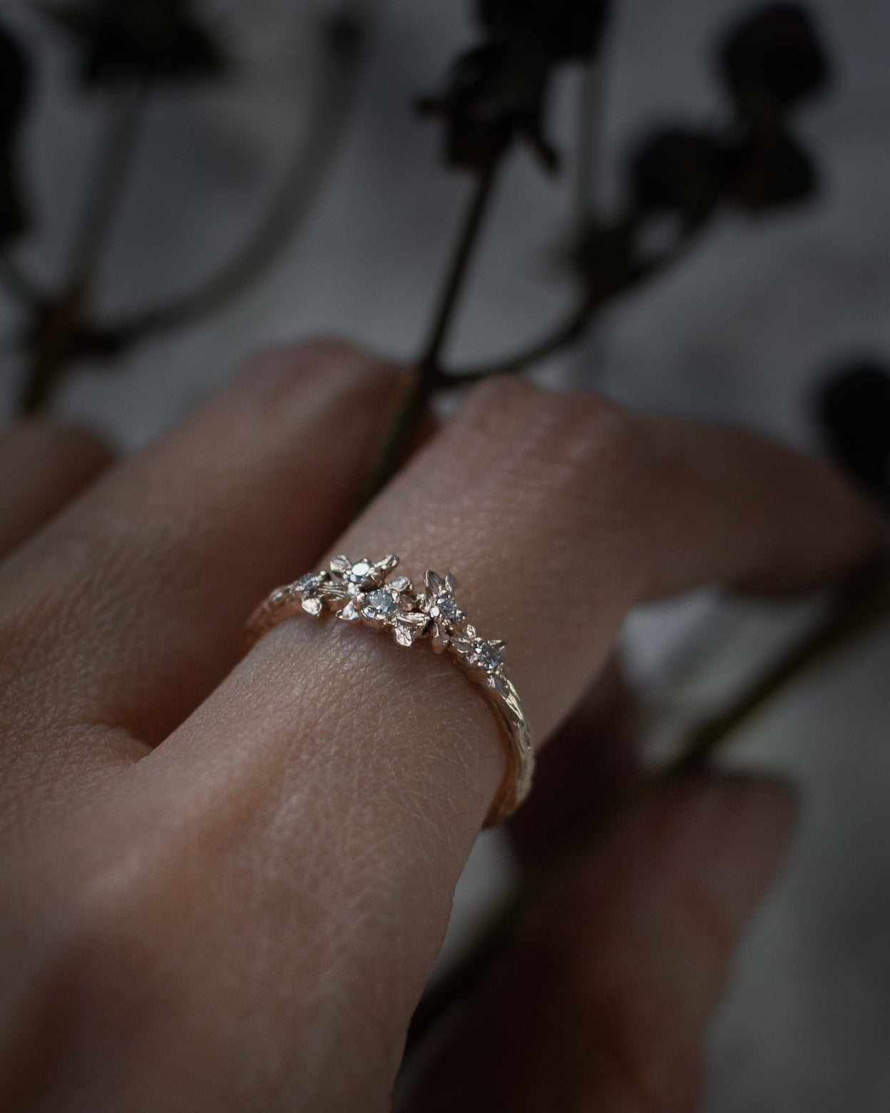 Berry Foliage White Diamond Ring